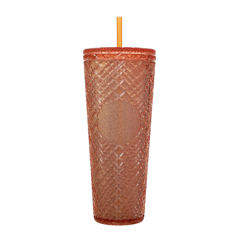 Large Capacity Coffee Cup 710ml Durian Cup Diamond Creative Plastic Straw Cup with Lid Reusable Mug