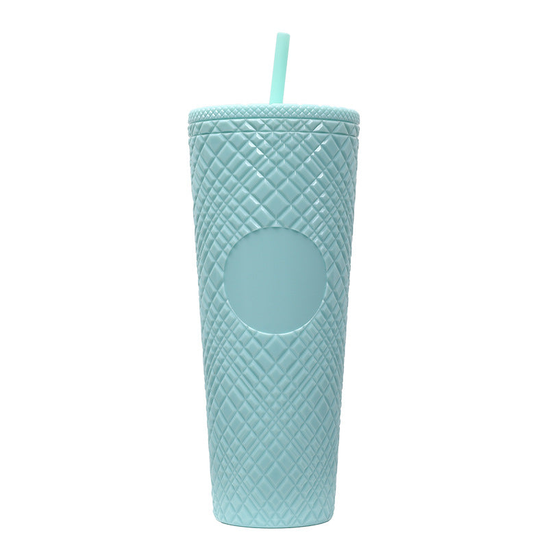 Large Capacity Coffee Cup 710ml Durian Cup Diamond Creative Plastic Straw Cup with Lid Reusable Mug