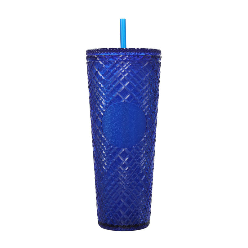 Large Capacity Coffee Cup 710ml Durian Cup Diamond Creative Plastic Straw Cup with Lid Reusable Mug