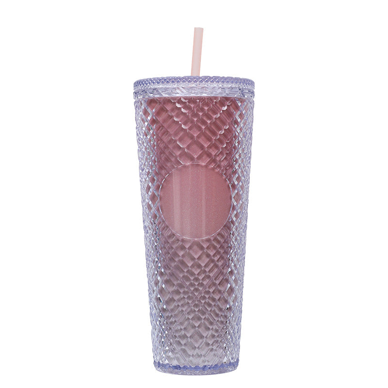 Large Capacity Coffee Cup 710ml Durian Cup Diamond Creative Plastic Straw Cup with Lid Reusable Mug